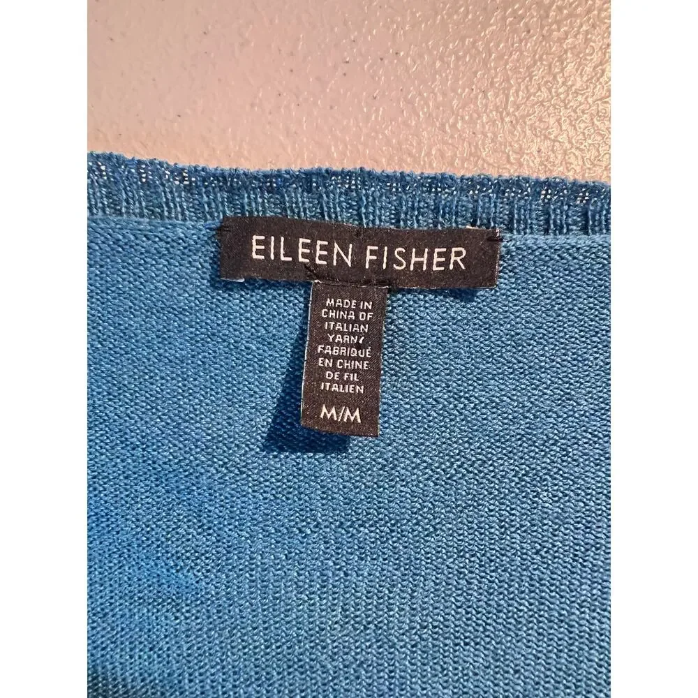 Eileen Fisher Sweater Merino Asym Pullover Teal Coastal Grandma Lagenlook Beachy - Picture 5 of 6